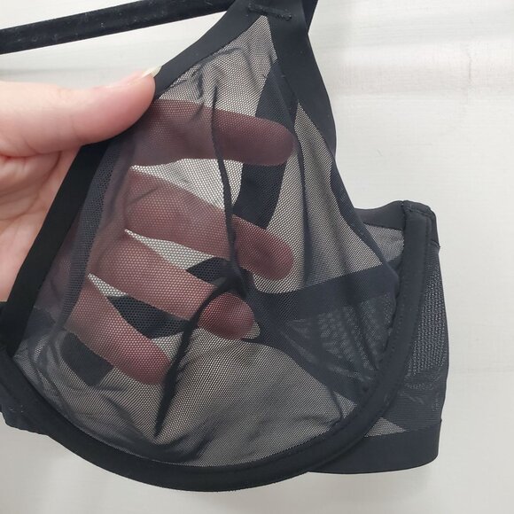 CUUP The Plunge Mesh Black Fully Sheer Unlined Underwire Bra Size 34E - Picture 2 of 4